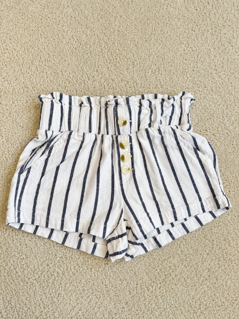 Sincerely Jules Striped Linen-Blend Paperbag Shorts | XS